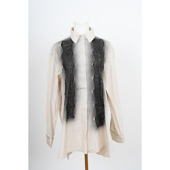 Bottega Venetta Black Ink Lace Detail Button Down Shirt Top Size 42 - Picture 1 of 5